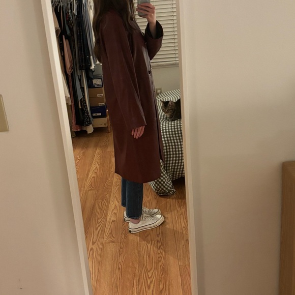 Reformation x Veda Beck Leather Trench in Chianti Burgundy, size medium! - Picture 15 of 16